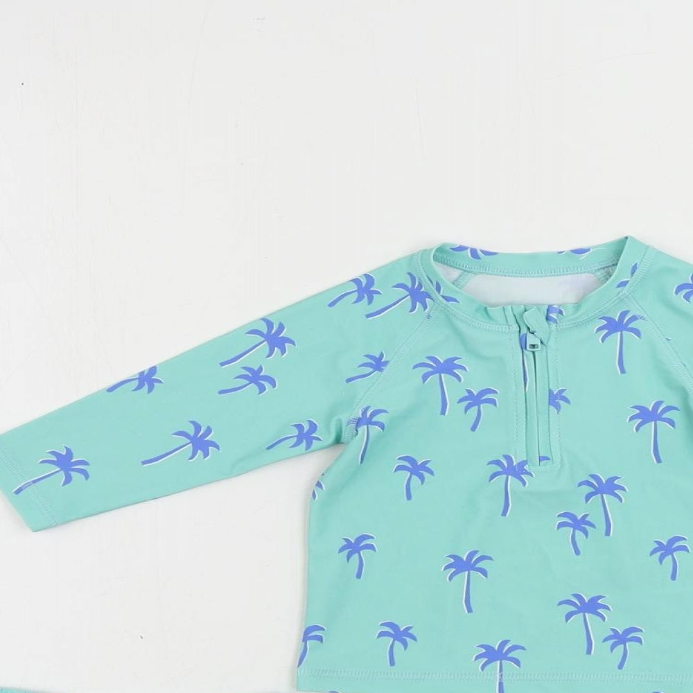 Marks and Spencer Baby Green Geometric Polyester Shorts Set Outfit/Set Size 0-3 Months Zip - Palm Print Beach Swimming Set