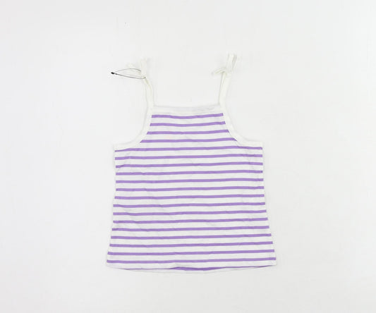 Marks and Spencer Girls Purple Striped Cotton Camisole Tank Size 3-4 Years Square Neck
