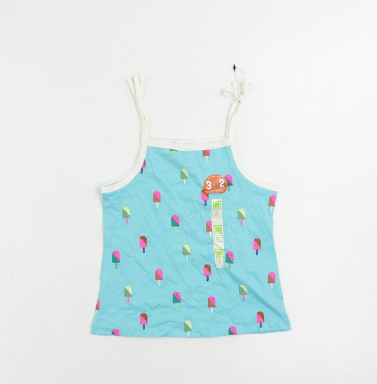 Marks and Spencer Girls Blue Geometric Cotton Camisole Tank Size 3-4 Years Square Neck Pullover - Ice Cream Print