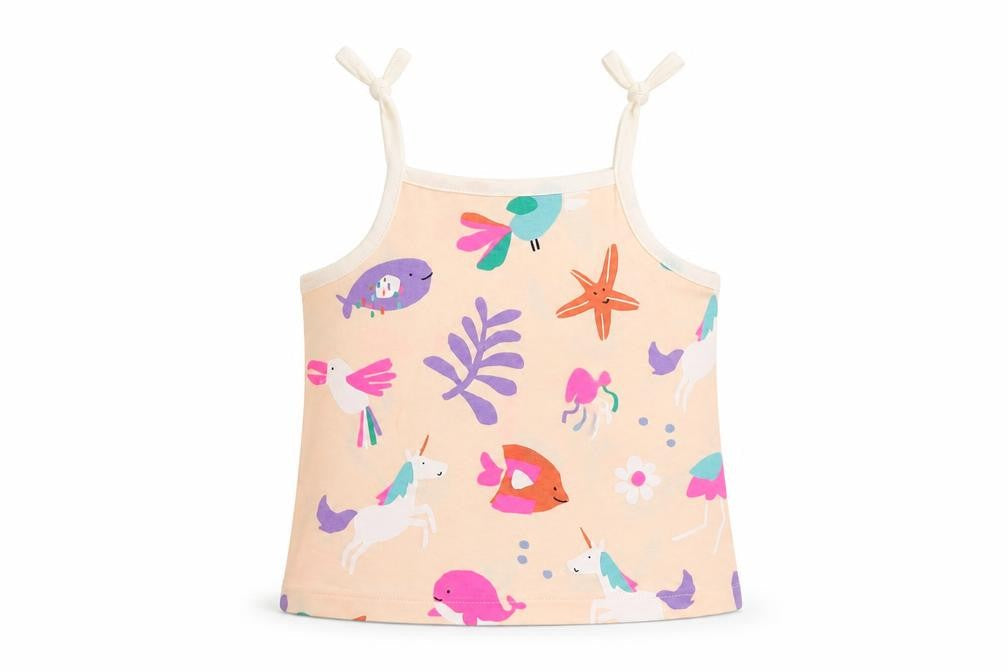 Marks and Spencer Girls Pink Geometric Cotton Camisole Tank Size 2-3 Years Square Neck Pullover