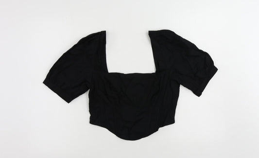Stradivarius Womens Black Cotton Cropped Blouse Size XL Square Neck - Shirred Back