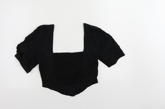 Stradivarius Womens Black Cotton Cropped Blouse Size XL Square Neck - Shirred Back