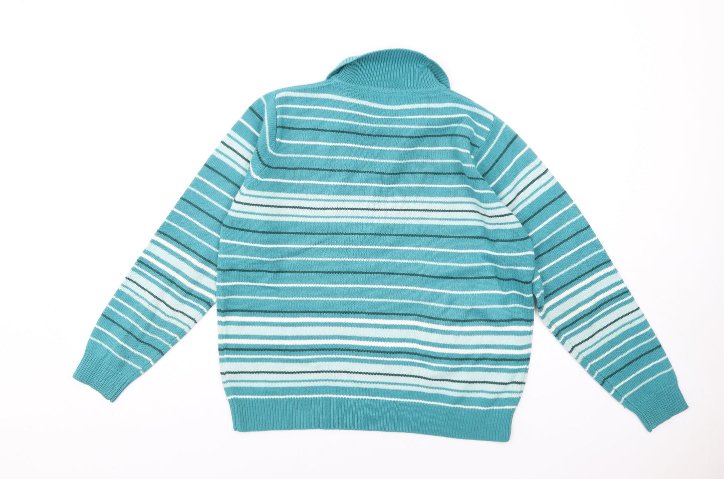 EWM Womens Blue Collared Striped Acrylic Pullover Jumper Size 14