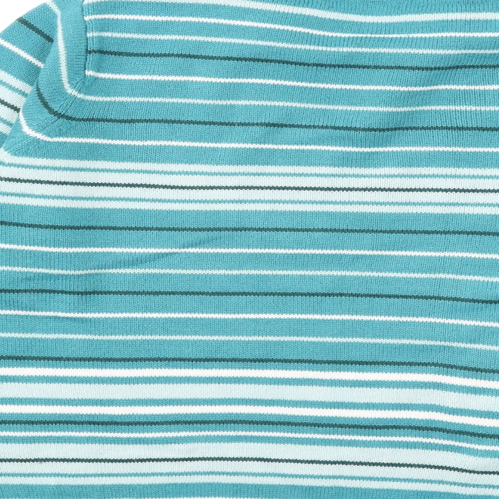 EWM Womens Blue Collared Striped Acrylic Pullover Jumper Size 14