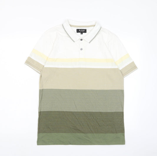 A.S.H Mens Multicoloured Spotted Cotton Polo Size M Collared Button