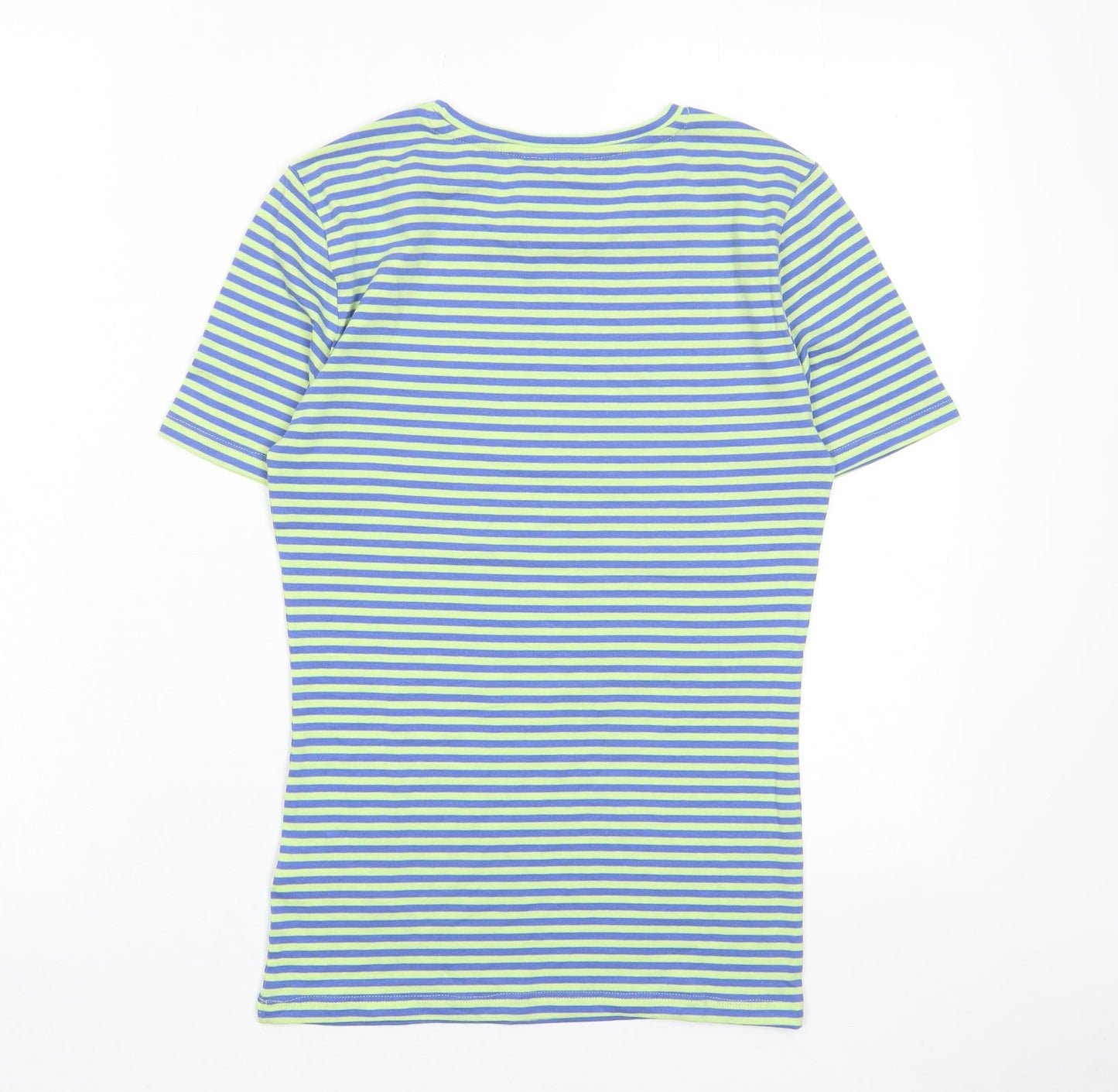 Marks and Spencer Womens Green Striped Cotton Basic T-Shirt Size 6 Collared