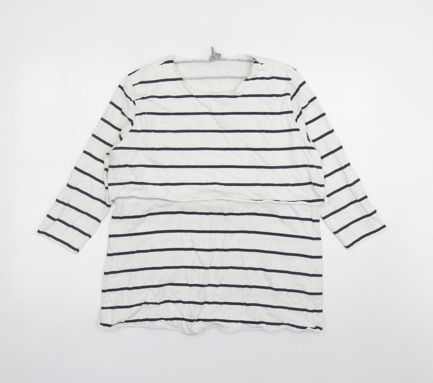 ASOS Womens White Striped 100% Cotton Basic T-Shirt Size 12 Round Neck