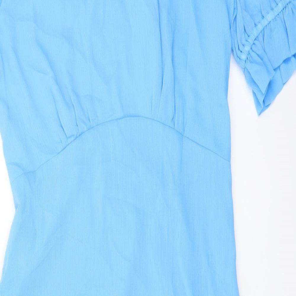 Fínery Womens Blue Polyester A-Line Size 12 Mock Neck Zip