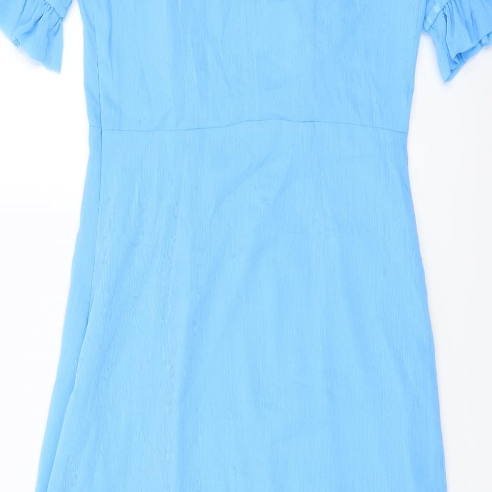 Fínery Womens Blue Polyester A-Line Size 12 Mock Neck Zip
