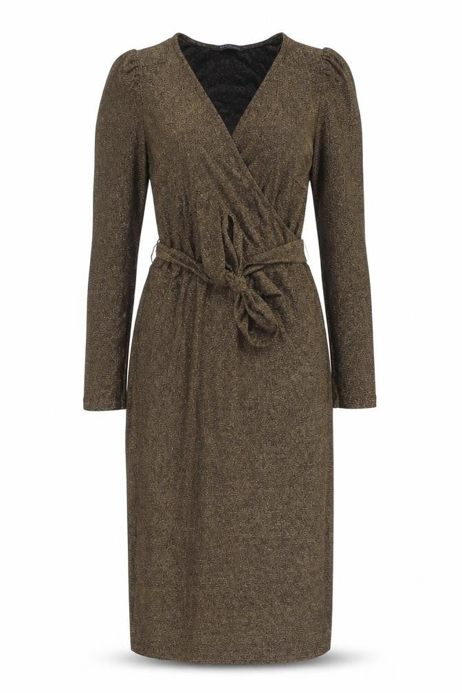 Marks and Spencer Womens Gold Polyamide Pencil Dress Size 8 V-Neck Pullover