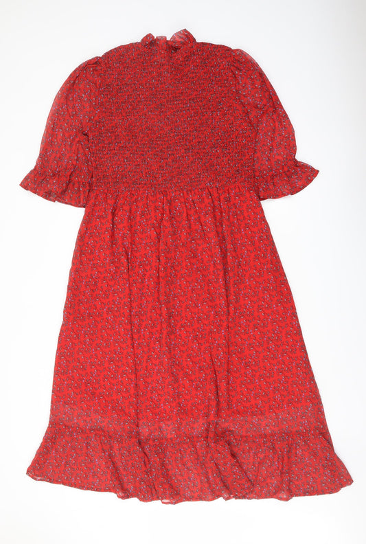 Finery Womens Red Floral Polyester A-Line Size 18 Mock Neck Pullover