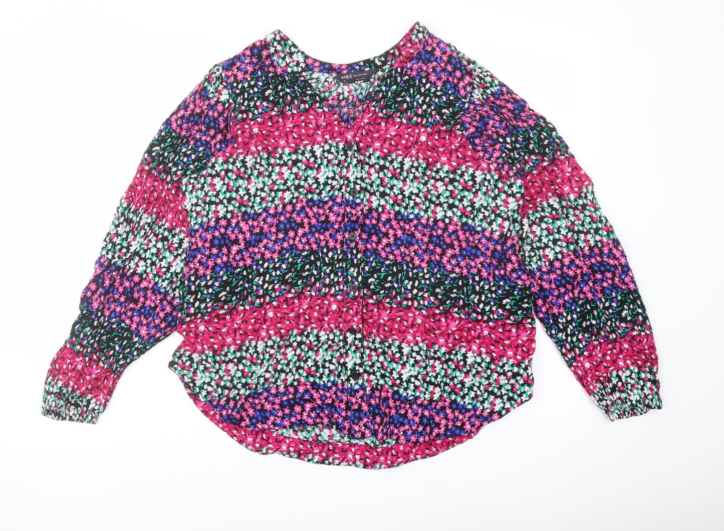 Marks and Spencer Womens Multicoloured Floral Polyester Basic Blouse Size 8 V-Neck