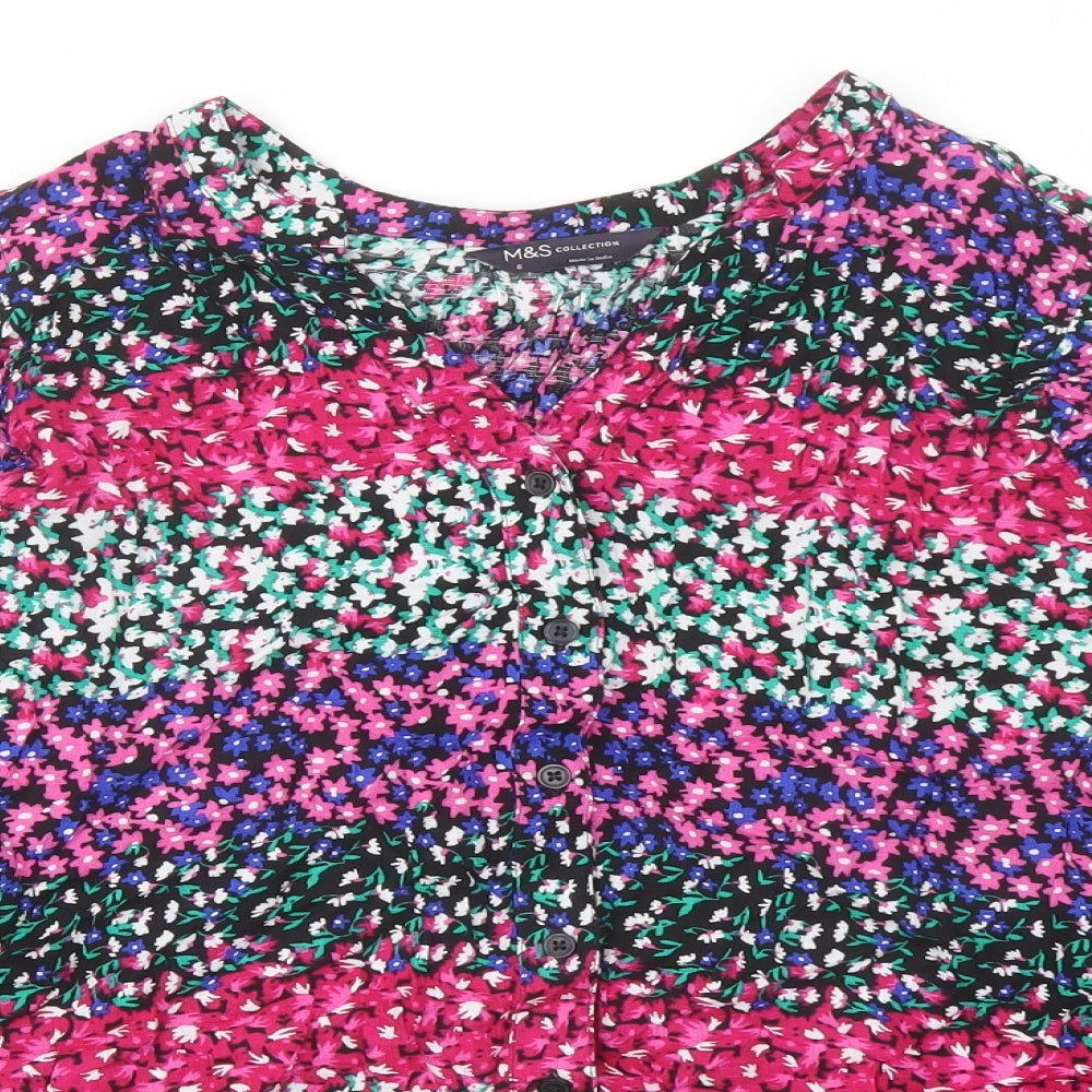 Marks and Spencer Womens Multicoloured Floral Polyester Basic Blouse Size 8 V-Neck