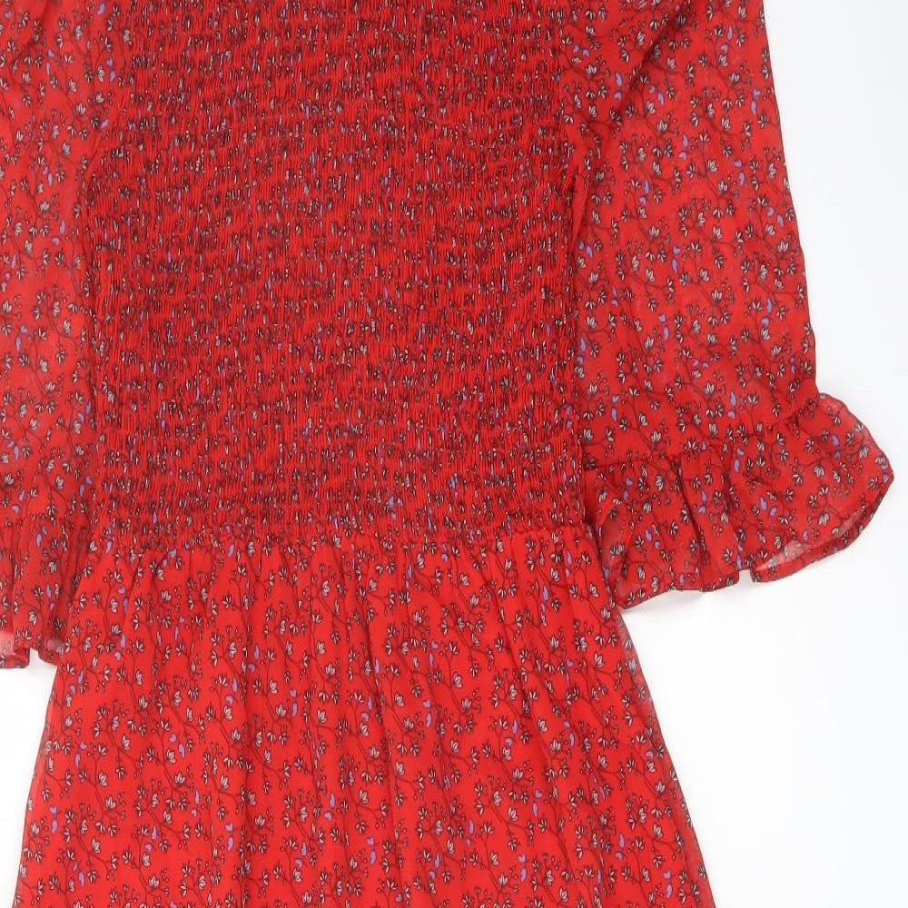 Finery Womens Red Floral Polyester A-Line Size 8 Mock Neck Pullover