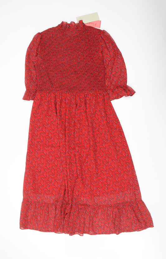Finery1 Womens Red Floral Polyester A-Line Size 16 Mock Neck Pullover