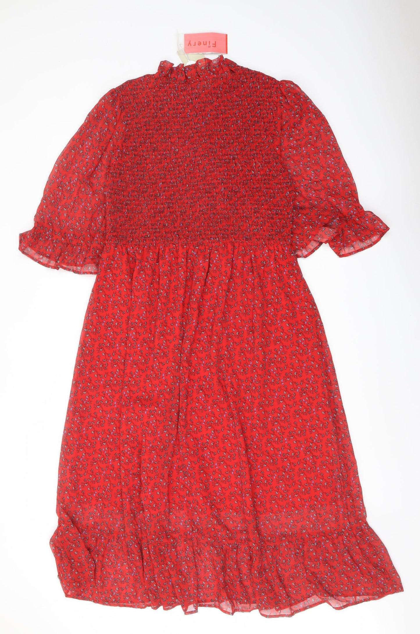 Finery Womens Red Floral Polyester A-Line Size 16 Mock Neck Pullover