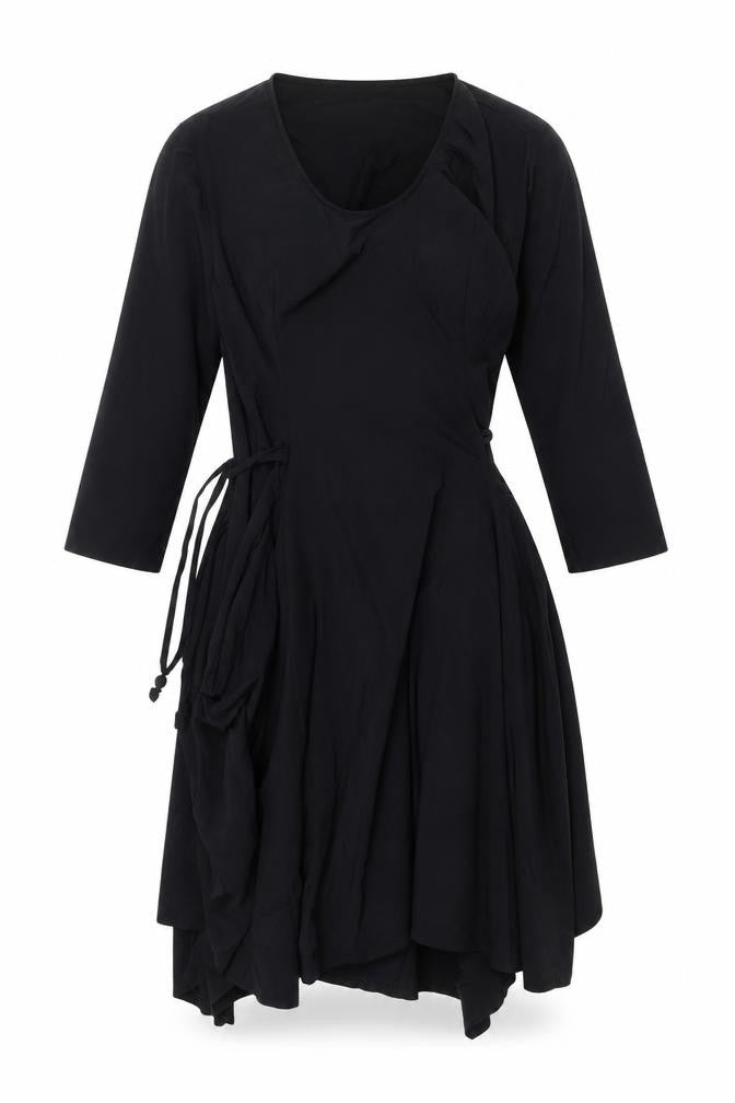 Tomo Womens Black Polyamide Fit & Flare Size 10 Round Neck Pullover - Tie Detail