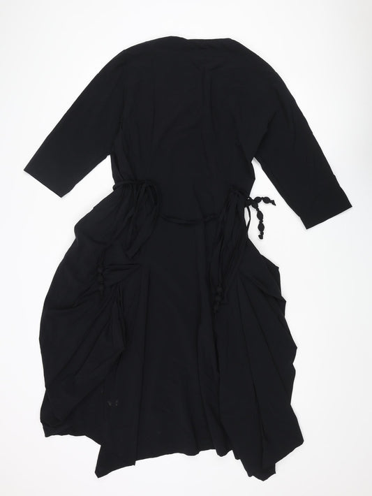 Tomo Womens Black Polyamide Fit & Flare Size 10 Round Neck Pullover - Tie Detail