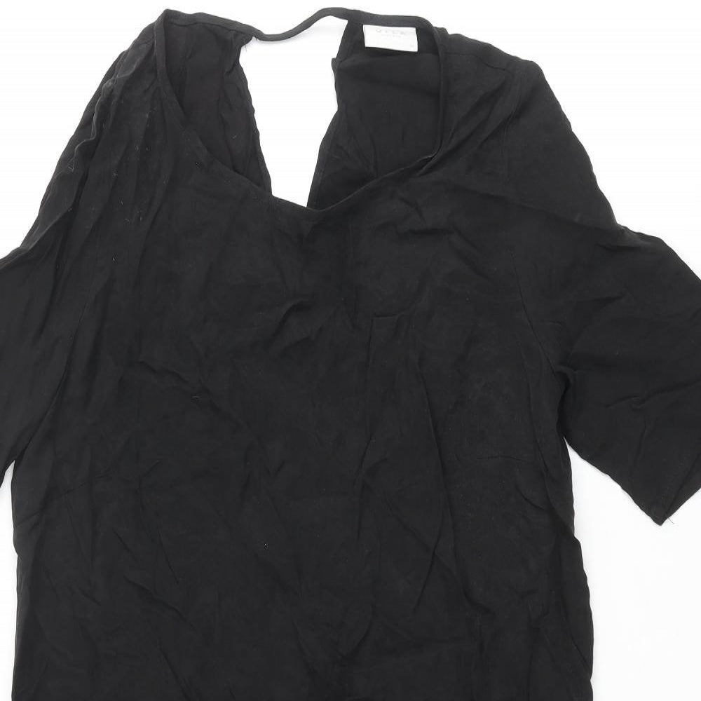VILA Womens Black Cupro Shift Size XS Round Neck Pullover