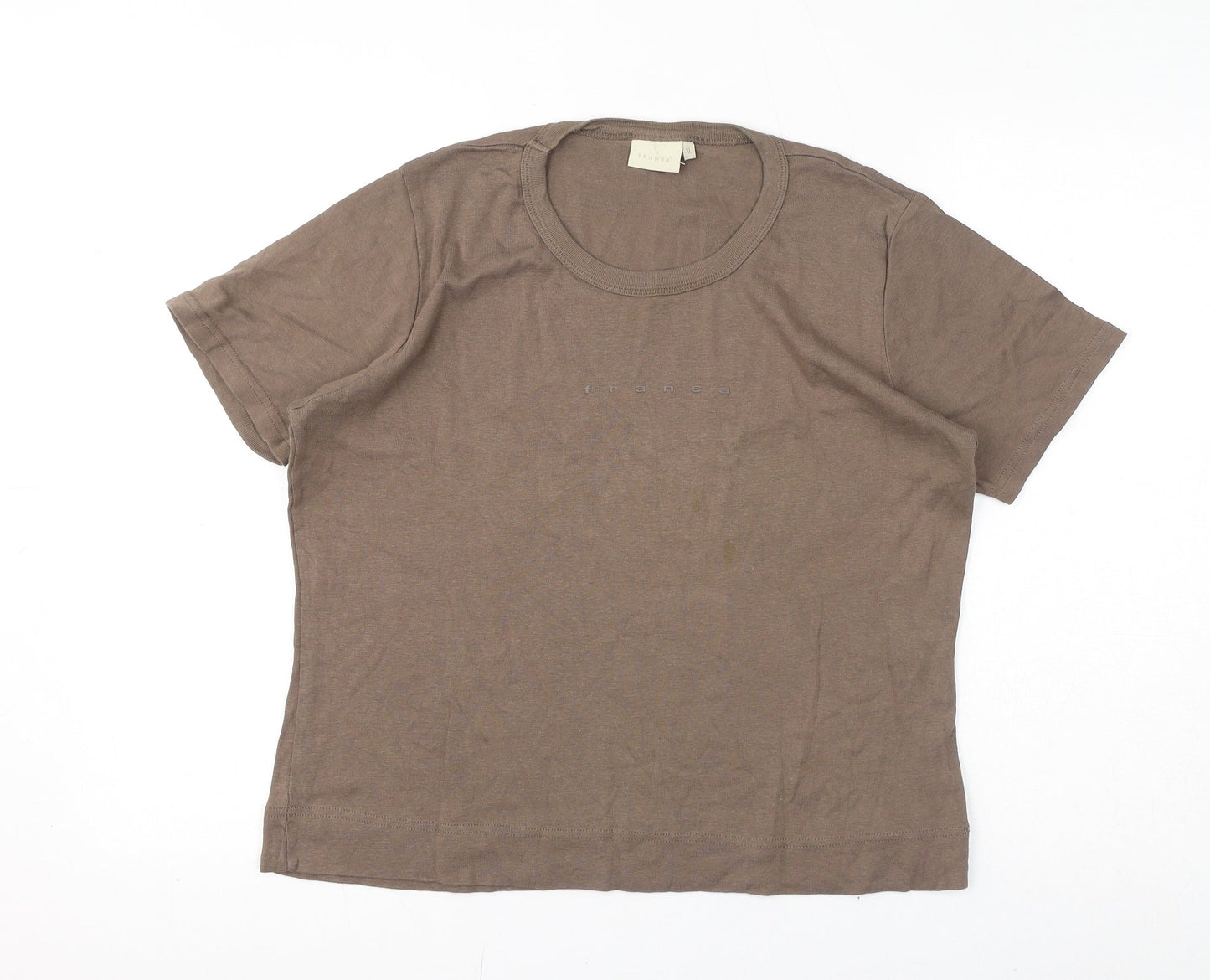 Fransa Womens Brown Cotton Basic T-Shirt Size XL Round Neck - Logo
