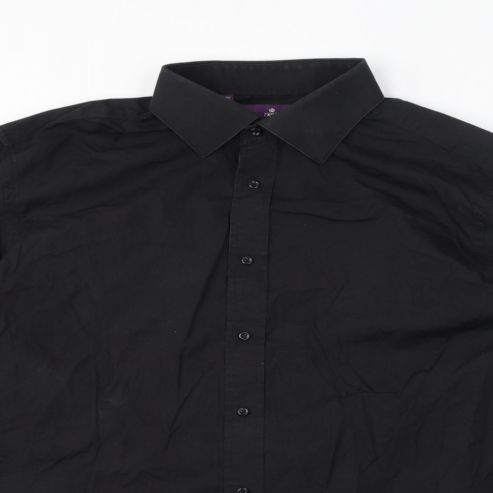 NEXT Mens Black Cotton Button-Up Size M Collared Button