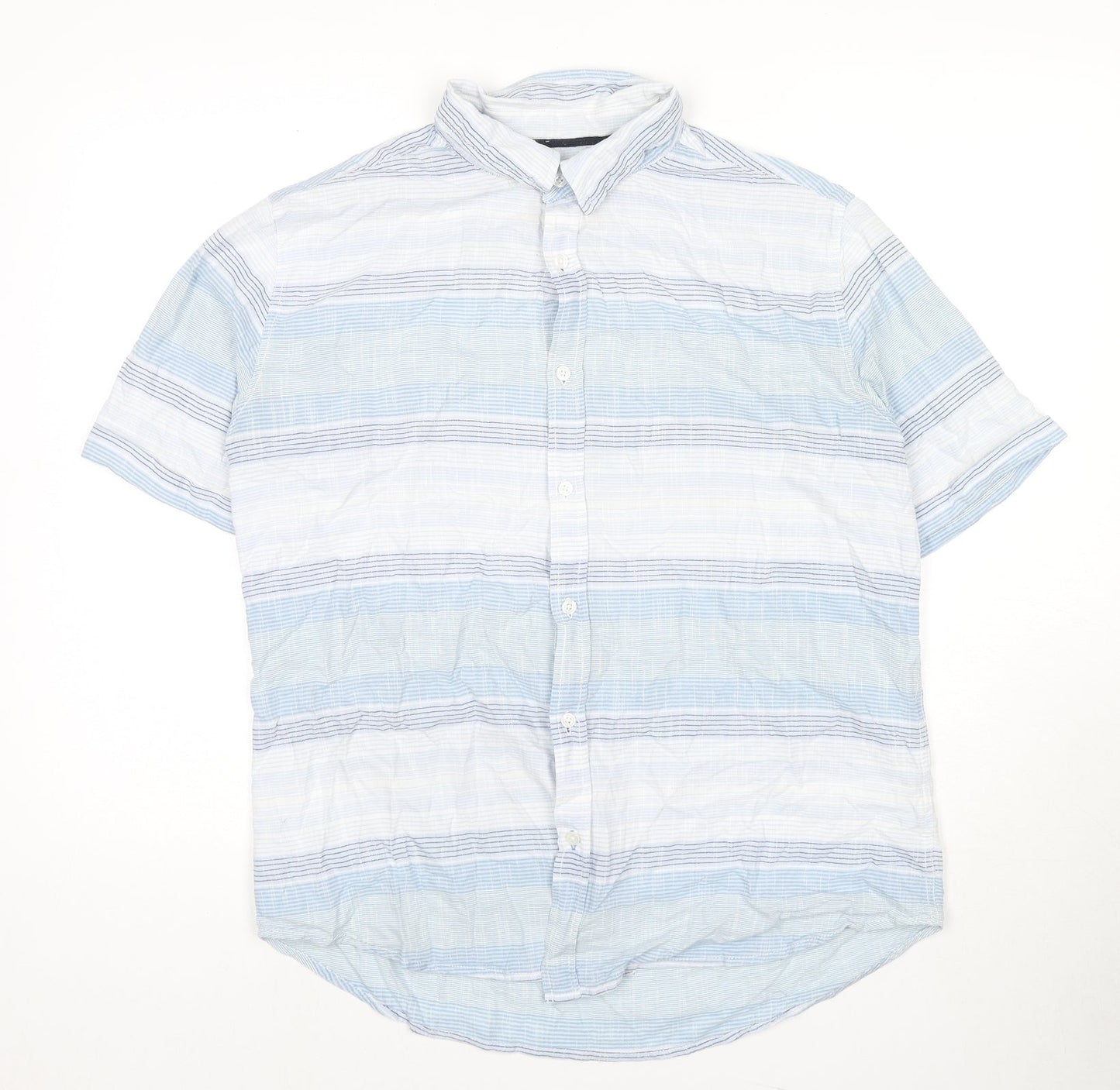 Sandstone Mens Blue Striped Cotton Button-Up Size M Collared Button