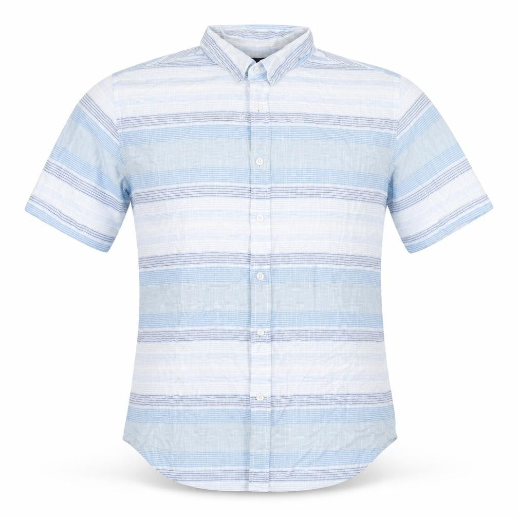 Sandstone Mens Blue Striped Cotton Button-Up Size M Collared Button