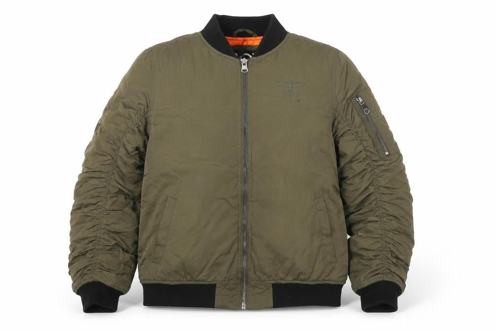 Front view of BOY London girls’ green jacket, size 11-12, years zip