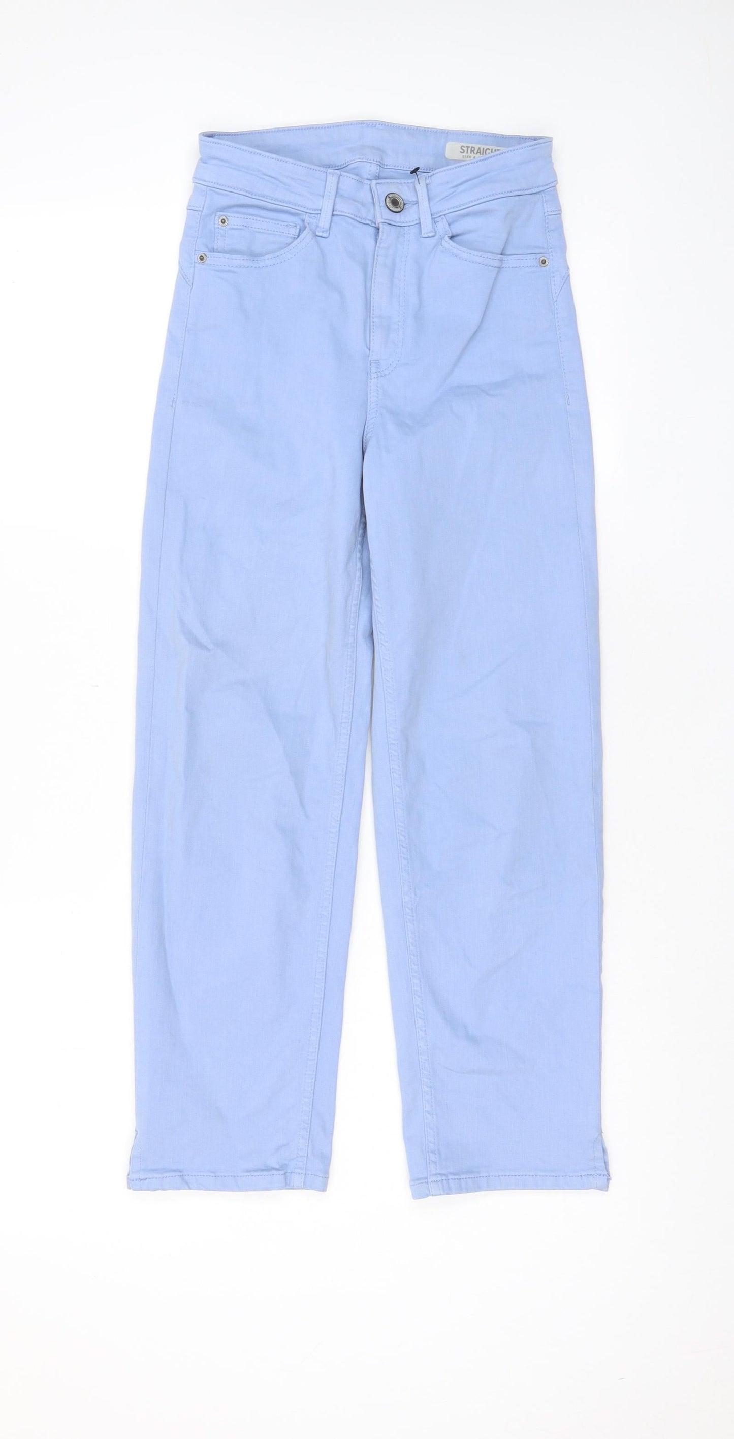 Marks and Spencer Womens Blue Cotton Straight Jeans Size 6 L23 in Regular Zip - Pockets