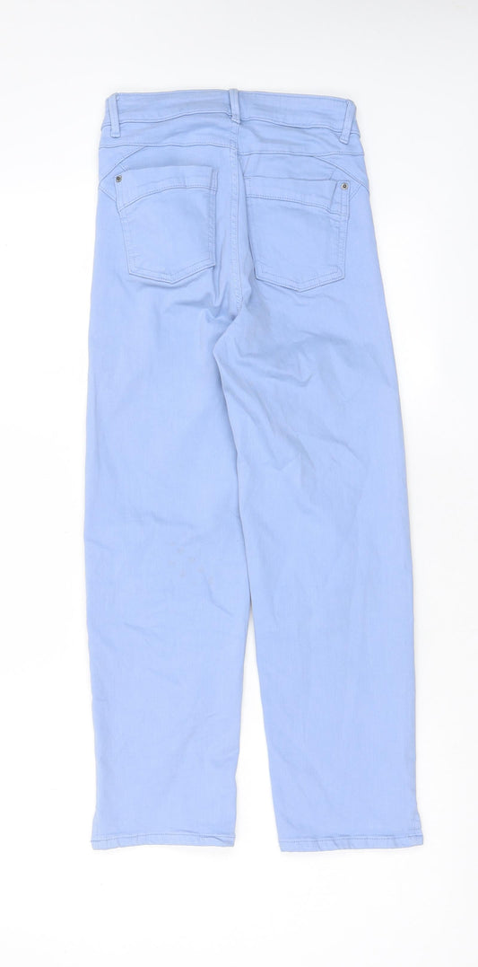 Marks and Spencer Womens Blue Cotton Straight Jeans Size 6 L23 in Regular Zip - Pockets
