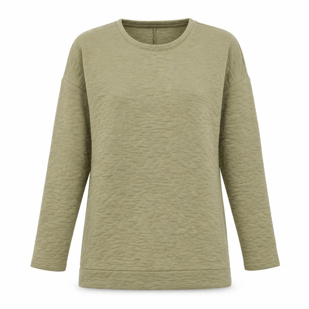Front view of Kaleidoscope women’s green geometric polyester pullover sweatshirt, size UK 10, pullover