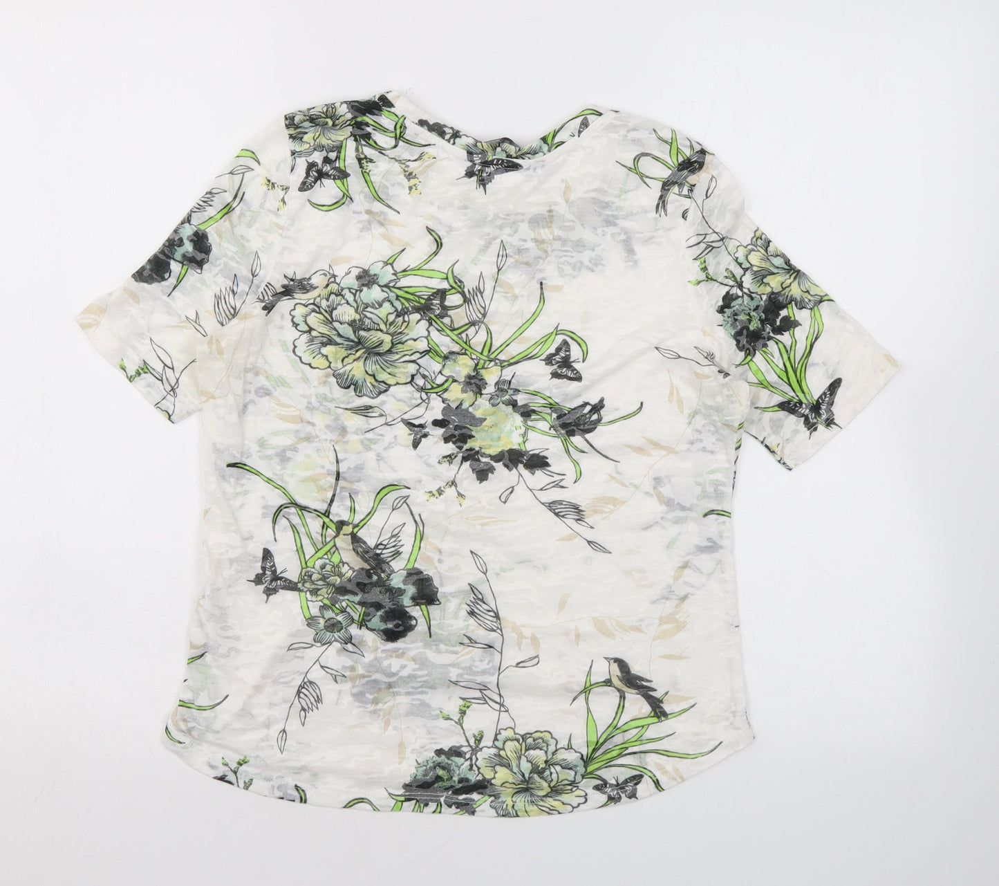 Dorothy Perkins Womens Ivory Floral Polyester Basic T-Shirt Size 10 Round Neck