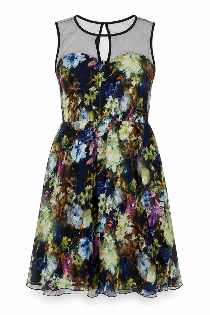 Little Mistress Womens Multicoloured Floral Polyester A-Line Size 12 Round Neck Button