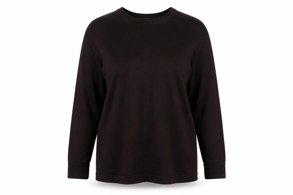 Front view of Ella J women’s brown round neck polyester jumper, size UK 16