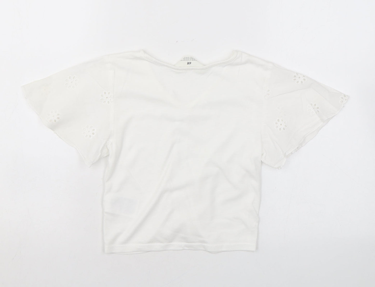 H&M Girls White Floral Vinyl Basic T-Shirt Size 10-11 Years V-Neck Pullover