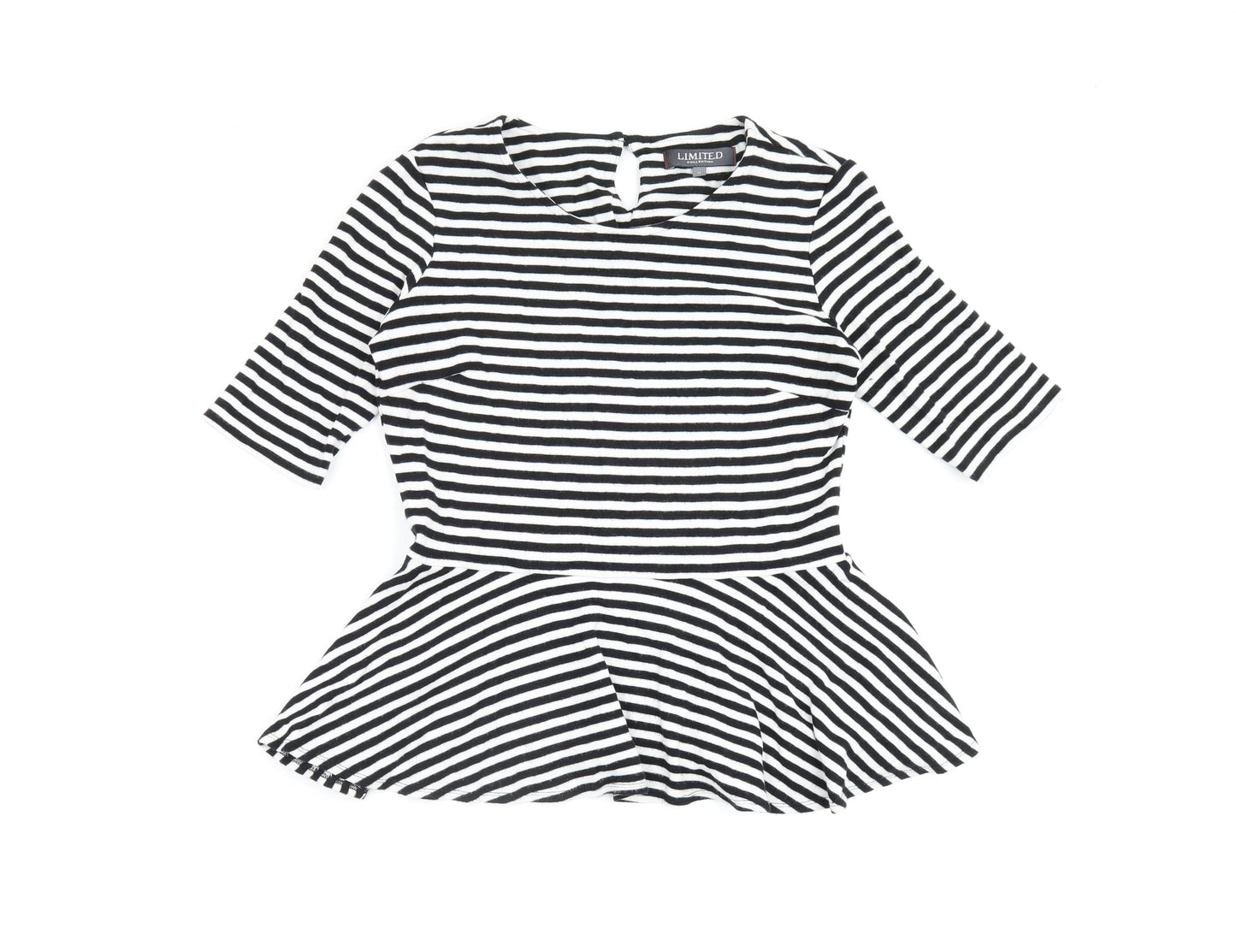 Limited Collection Womens White Striped Viscose Basic T-Shirt Size 14 Round Neck