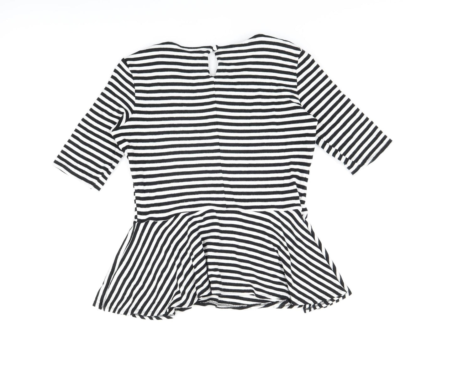 Limited Collection Womens White Striped Viscose Basic T-Shirt Size 14 Round Neck