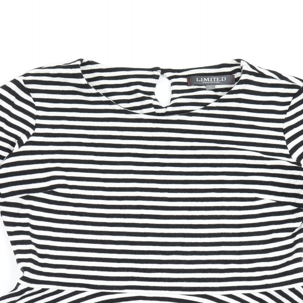 Limited Collection Womens White Striped Viscose Basic T-Shirt Size 14 Round Neck