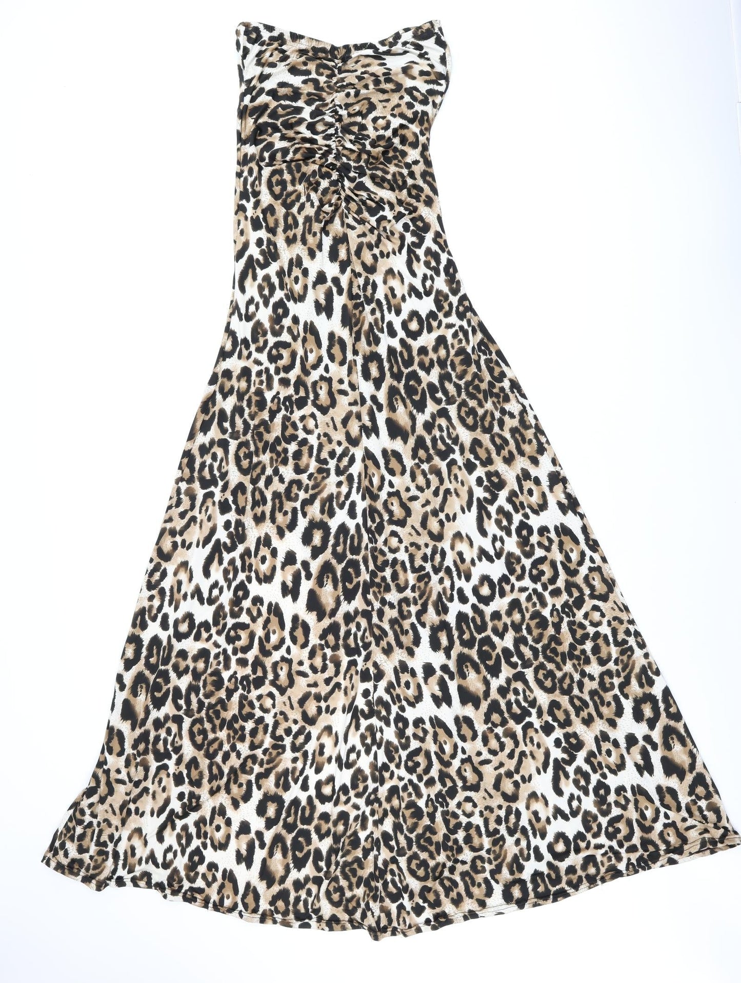 Faust Couture Womens Brown Animal Print Polyester Maxi Size S Off the Shoulder Pullover - Split Hem