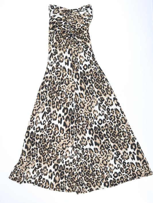 Faust Couture Womens Brown Animal Print Polyester Maxi Size S Off the Shoulder Pullover - Split Hem