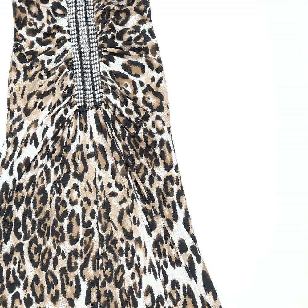 Faust Couture Womens Brown Animal Print Polyester Maxi Size S Off the Shoulder Pullover - Split Hem