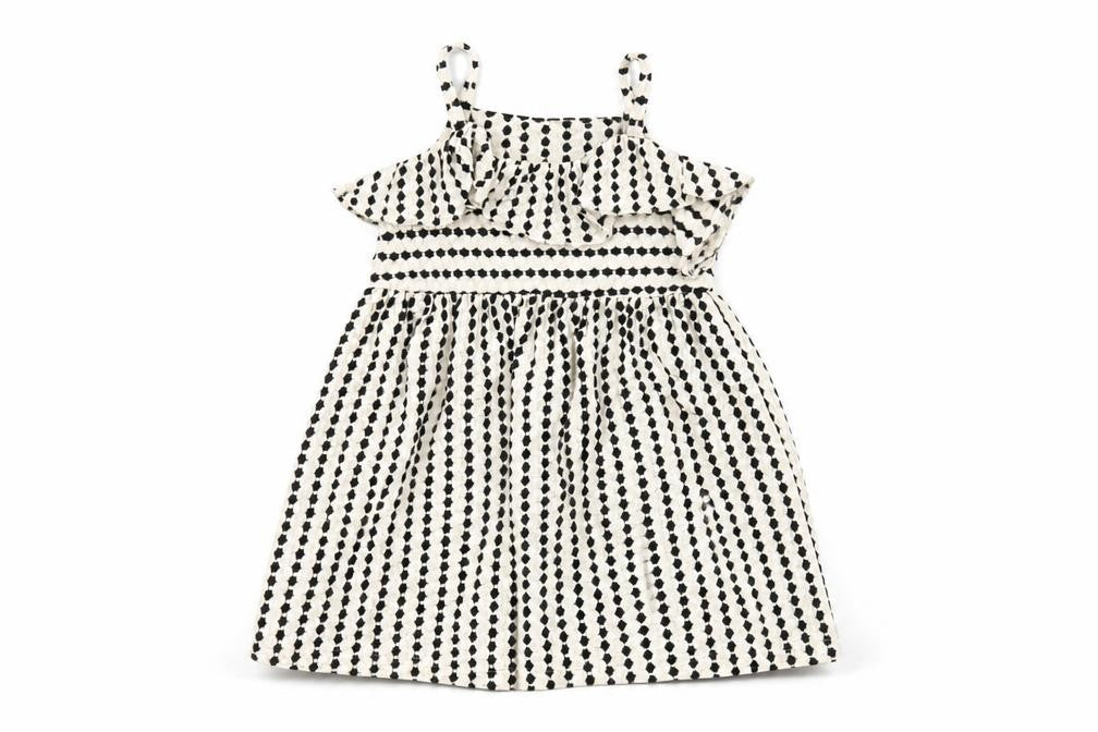 Front view of Zara girls’ white striped cotton a-line, size 12-18, months scoop neck pullover