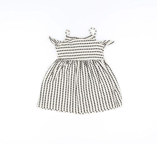 Zara Girls White Striped Cotton A-Line Size 12-18 Months Scoop Neck Pullover