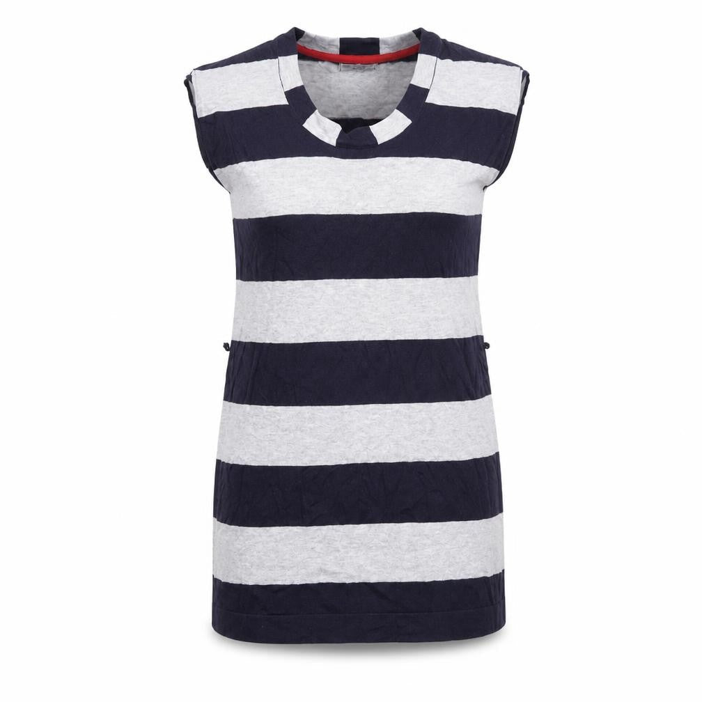 Front view of Autograph women’s grey striped cotton bodycon, size UK 14, scoop neck pullover
