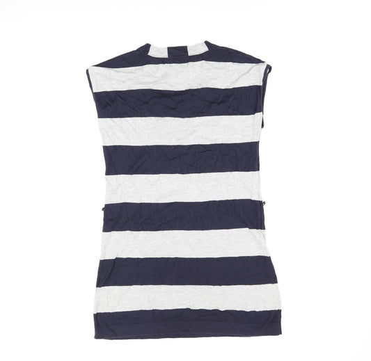 Autograph Womens Grey Striped Cotton Bodycon Size 14 Scoop Neck Pullover