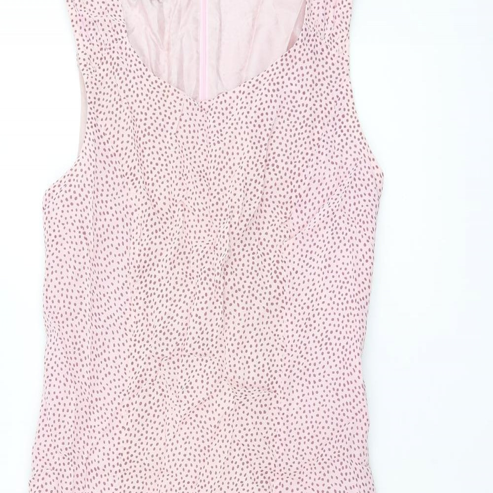 Gerry Weber Womens Pink Polka Dot Viscose Shift Size 10 Scoop Neck Zip