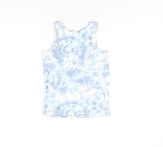H&M Girls Blue Geometric Cotton Basic Tank Size 4-5 Years Scoop Neck Pullover - Tie Dye
