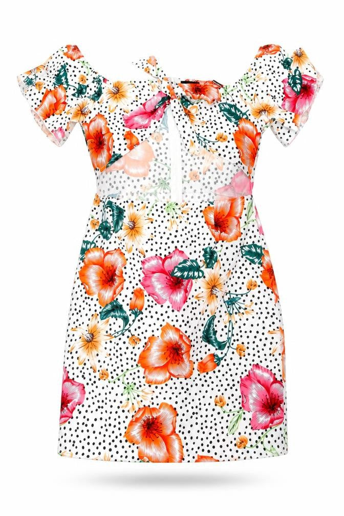 PRETTYLITTLETHING Womens White Floral Polyester Mini Size 10 Off the Shoulder Zip - Polka Dot