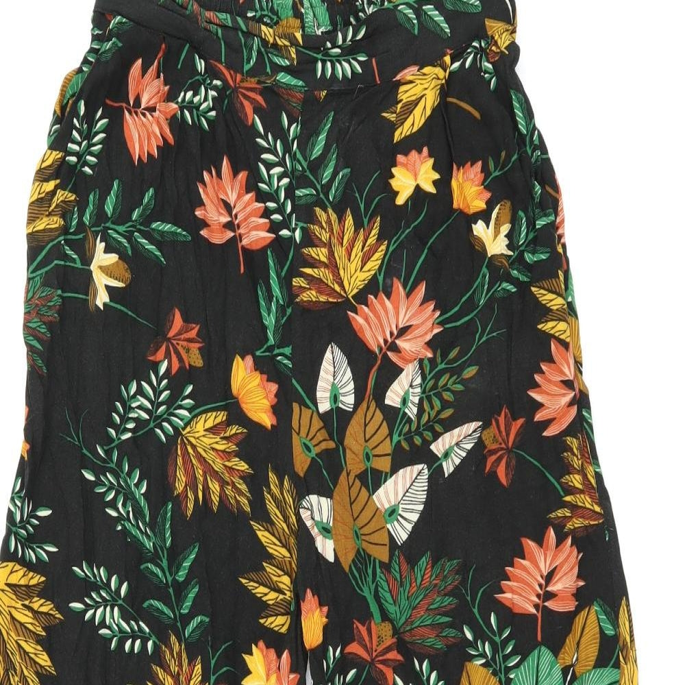 Warehouse Womens Black Floral Viscose Cropped Trousers Size 8 L21 in Regular