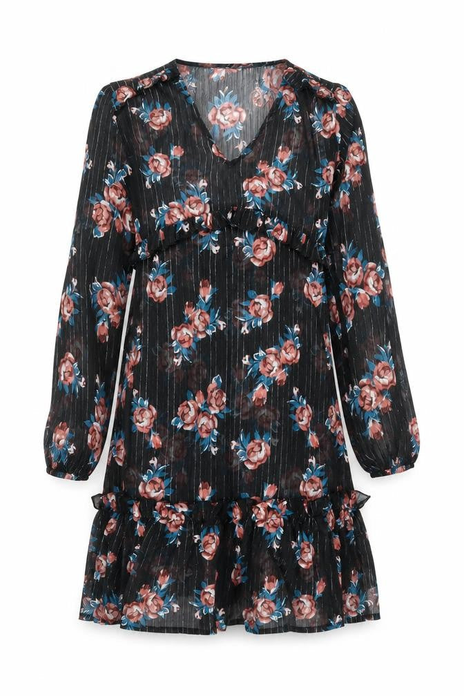 INNOCENCE Womens Black Floral Polyester Shift Size 10 V-Neck Zip - Sheer